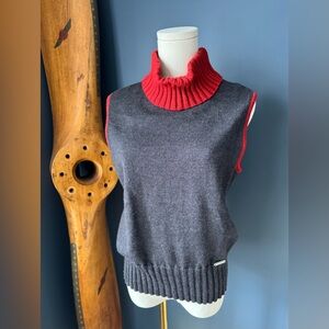 High Quality Gray and Red Turtleneck Sweater Vest